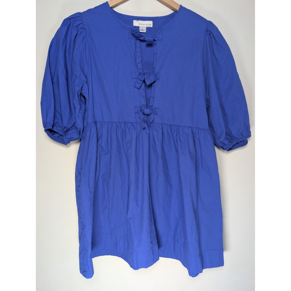 Band of the‎ Free Tie Front Babydoll Mini Dress Womens L Cobalt Blue Cotton